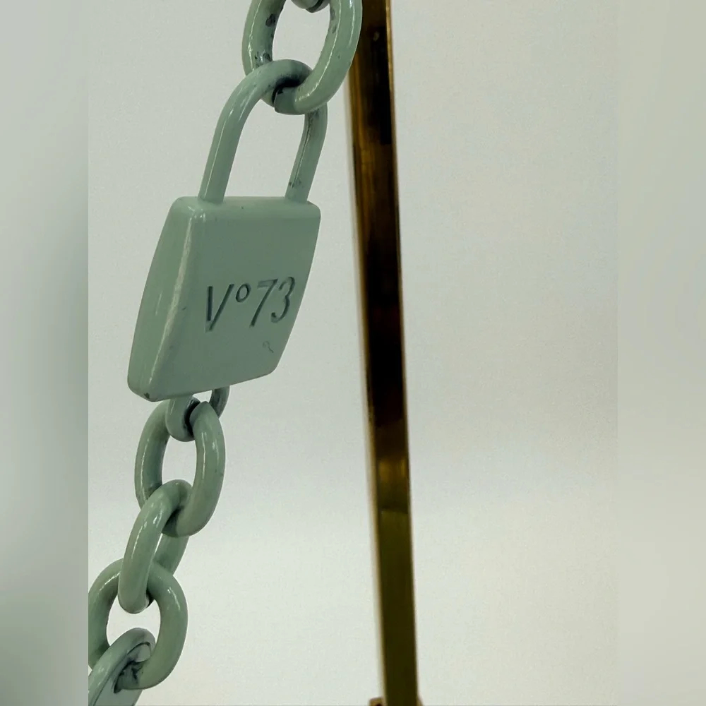 V°73 Sage Green Ruched Shoulder Bag with Chain Strap Soft Pebble Leather Purse